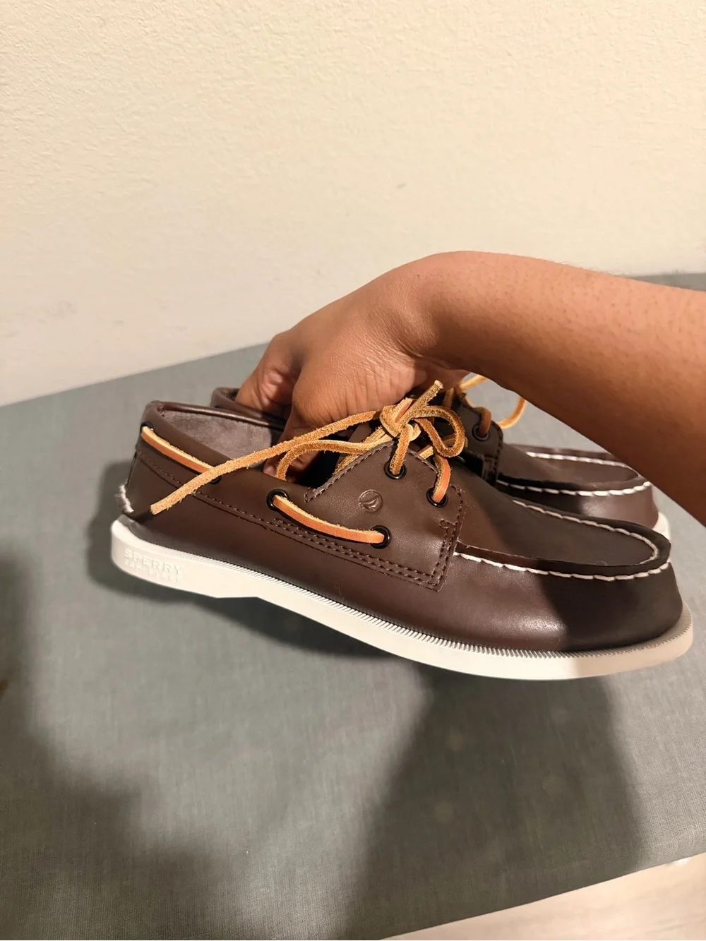 Sperry Kids Brown Moccasin Boat Shoes with Tan Laces
